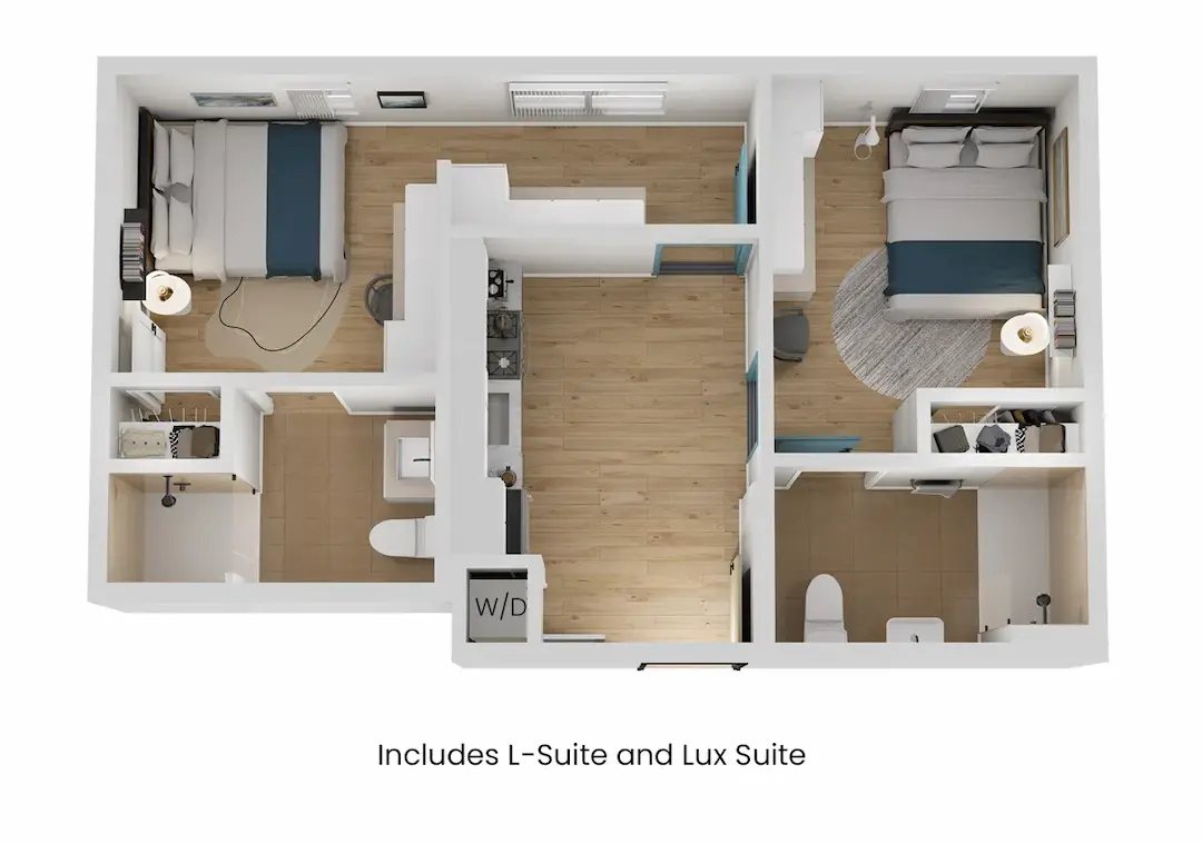 3D floor plan of 2 Bedroom - Co-Living, a 0 bed, 1 bath apartment
