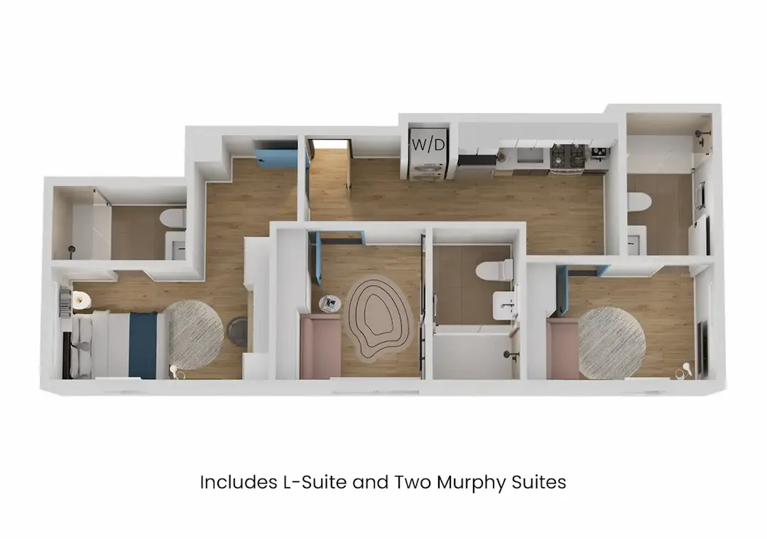 3D floor plan of 3 Bedroom - Co-Living, a 0 bed, 1 bath apartment