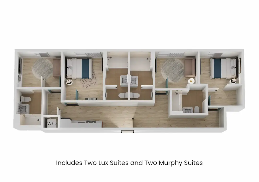 3D floor plan of 4 Bedroom - Co-Living, a 0 bed, 1 bath apartment